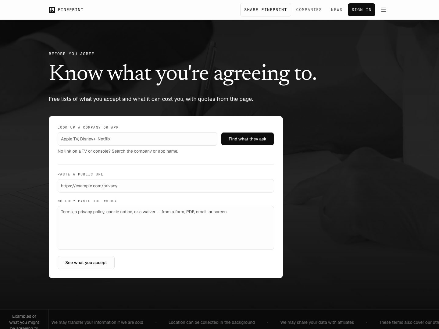 Fineprint preview
